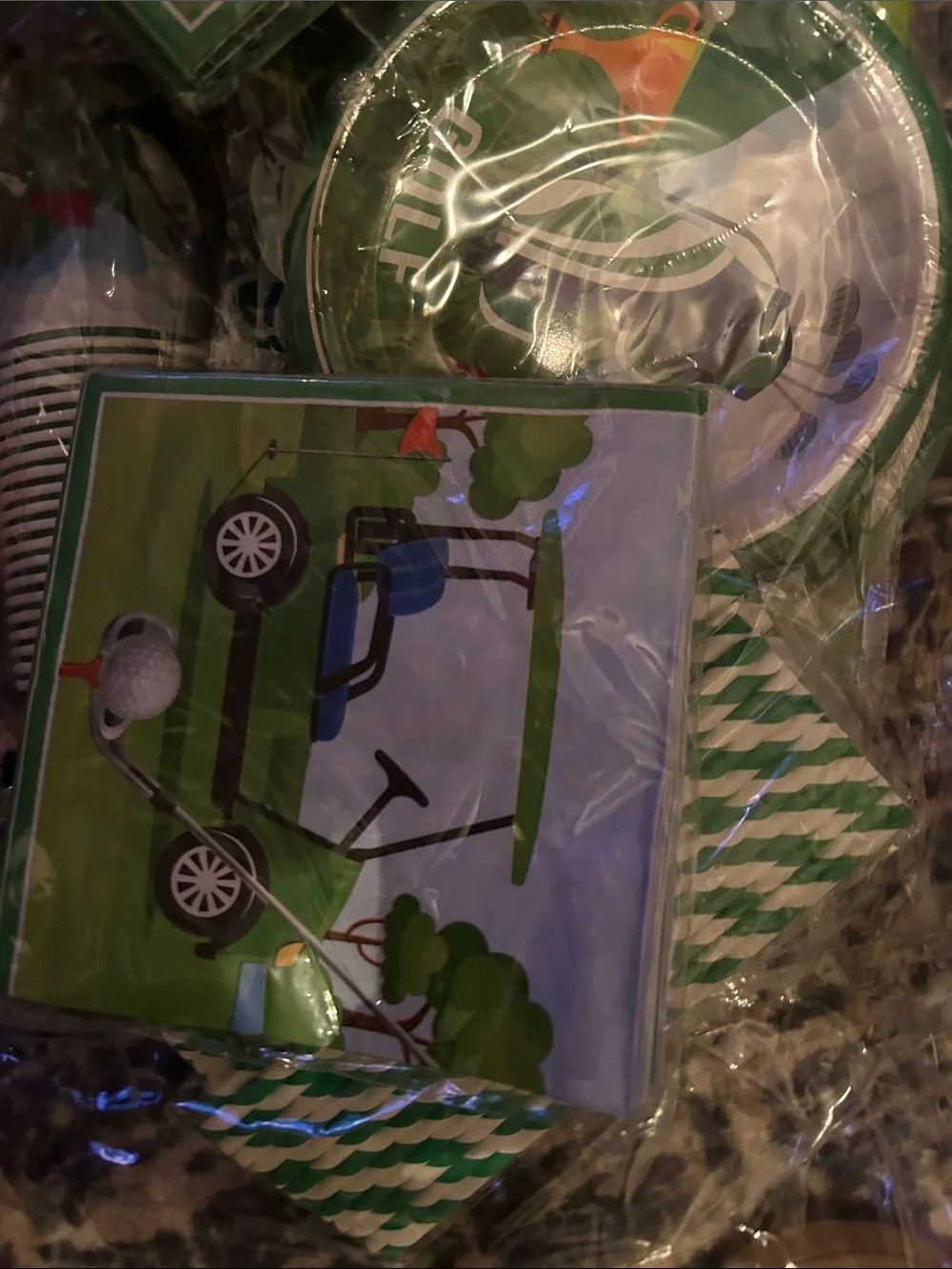 Golf Cart Themed Party Napkins and Plates - Green